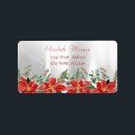 Julvattenfärg Poinsettia, Silver Adressetikett<br><div class="desc">Julpoinsettia på glansig silver-bakgrund. En elegant och en sofistikerad design. Anpassa med ditt namn och information om adress.</div>
