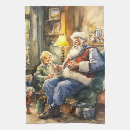 Julvattenfärg Santa Helgdag Kökshandduk