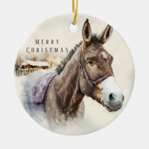 Julvibes - Vattenfärg Donkey och Ermine - Julgransprydnad Keramik