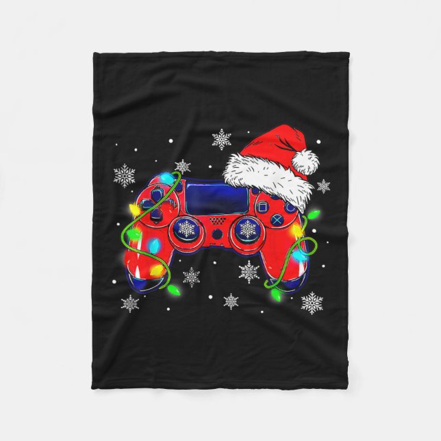 Julvideospelsstyrenhet Santa Hat Gamer Bo Fleecefilt (Framsidan)