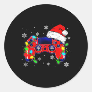 Julvideospelsstyrenhet Santa Hat Gamer Bo Runt Klistermärke