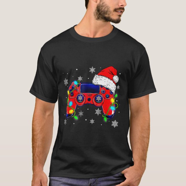 Julvideospelsstyrenhet Santa Hat Gamer Bo T Shirt (Framsida)