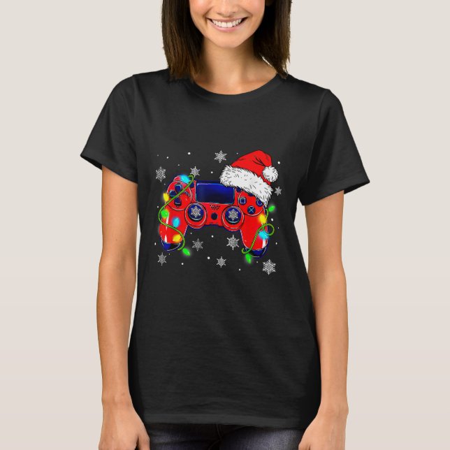 Julvideospelsstyrenhet Santa Hat Gamer Bo T Shirt (Framsida)