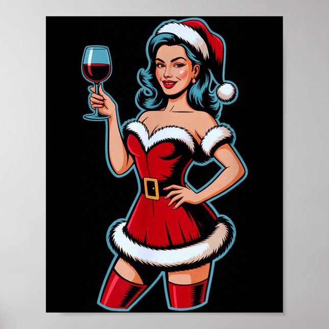 Julvin Santa Flick Julfest Rolig Vint Poster (Framsidan)