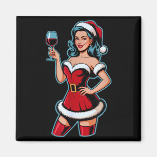 Julvin Santa flicka Holiday Party Rolig Vint Magnet