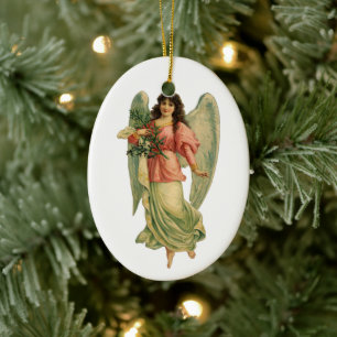 Julvintage, gammal viktoriansk ängel julgransprydnad keramik