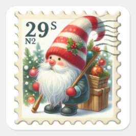 Julvintage Gnomes Poste Stamps Fyrkantigt Klistermärke