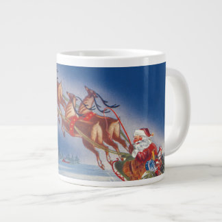 Julvintage, jultomte flygande släde med renar jumbo mugg