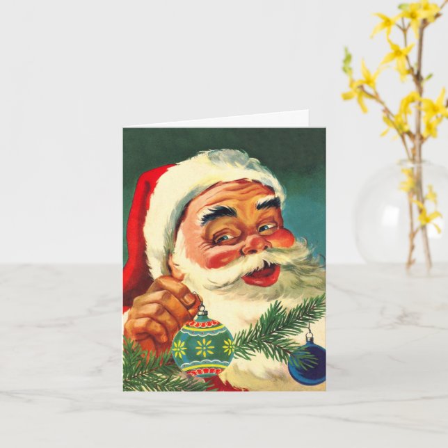 Julvintage, Retro Jul Tomte Tack Kort (Gul blomma)