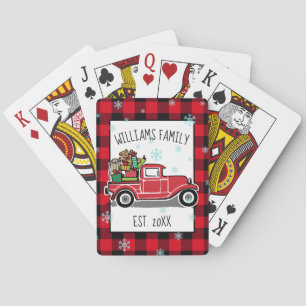 Julvintagelastbil med leksakfamiljmonogramen casinokort