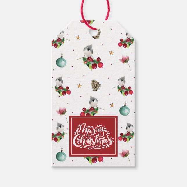 Julvinter Bird Mönster Personlig Presentetikett (Framsidan)