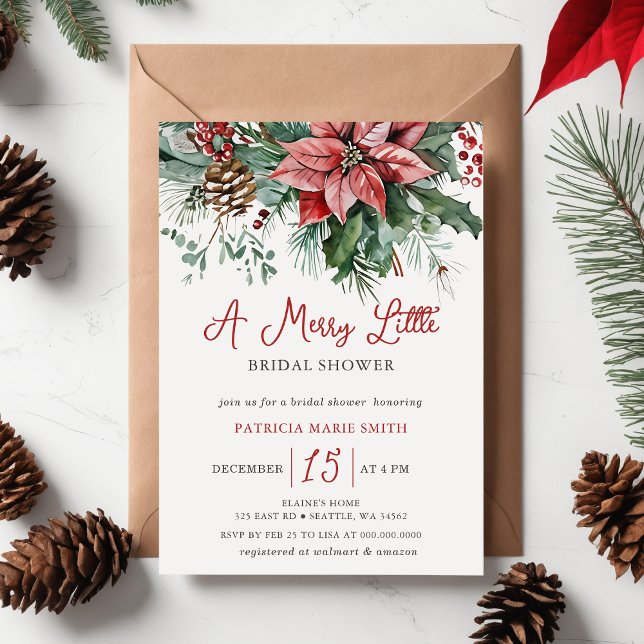 Julvinter-Blommigten Merry Little Möhippa Inbjudningar (Christmas Winter Floral Merry Little Bridal Shower Invitation)
