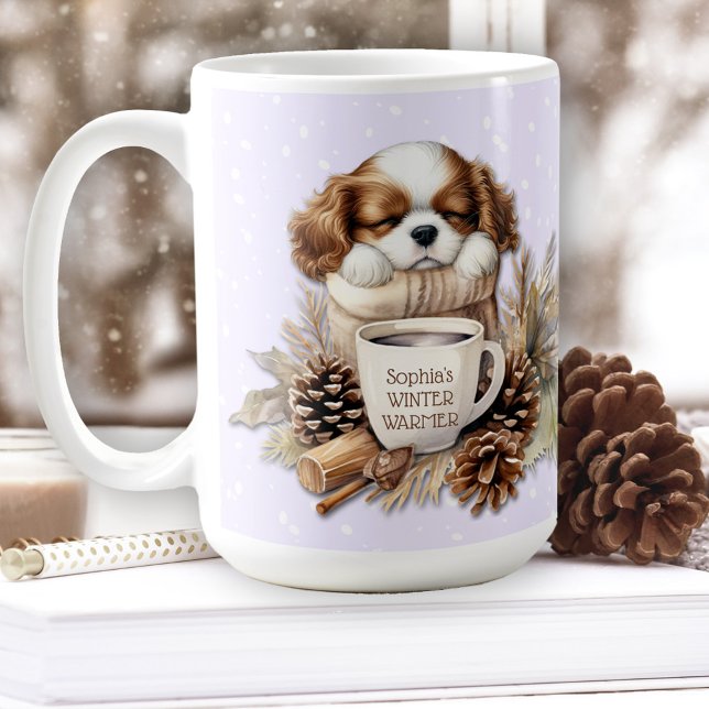 Julvinter Cavalier Kung Charles Hund Large Kaffemugg (Christmas Winter Cavalier King Charles Dog Large Coffee Mug)