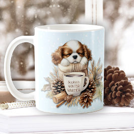 Julvinter Cavalier Kung Charles Hund Puppy Kaffemugg