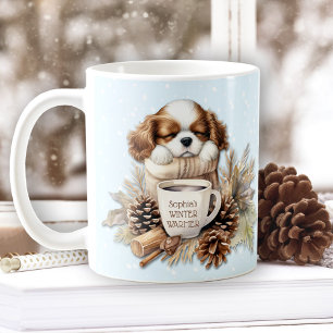 Julvinter Cavalier Kung Charles Hund Puppy Kaffemugg