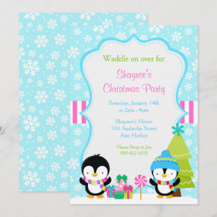 Julvinter Cute Penguins Inbjudningar
