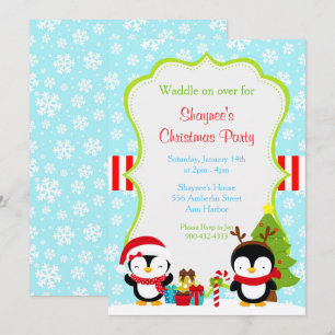 Julvinter Cute Penguins Inbjudningar