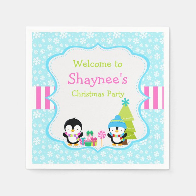 Julvinter Cute Penguins Pappersservett (Framsidan)