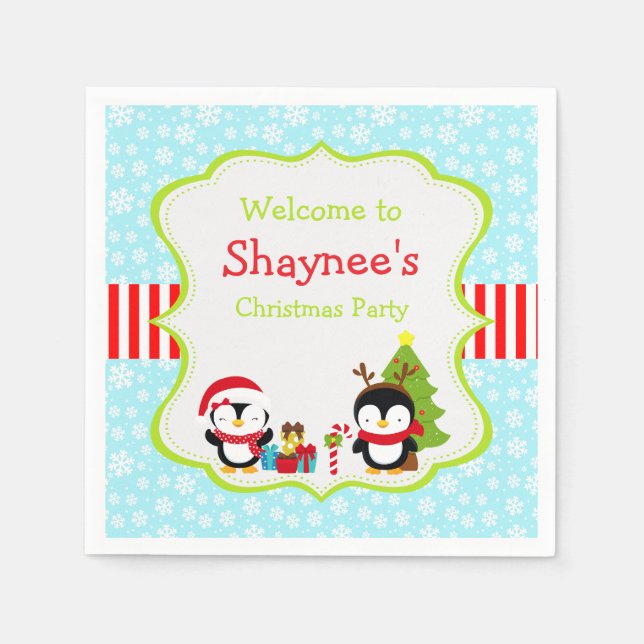 Julvinter Cute Penguins Pappersservett (Framsidan)