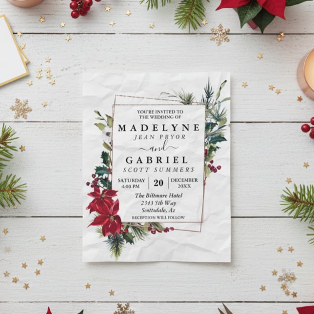 Julvinter-Eleganten Poinsettia Black Bröllop Flygblad (Skapare uppladdad)