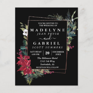Julvinter-Eleganten Poinsettia Black Bröllop Flygblad