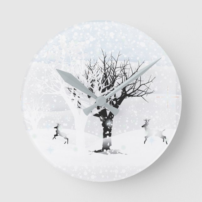 Julvinter Fairy Tale Fantasy Snowy Land Rund Klocka (Framsida)