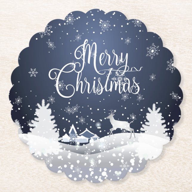 Julvinter Fairy Tale Fantasy Snowy Reindeer Underlägg Papper (Framsida)