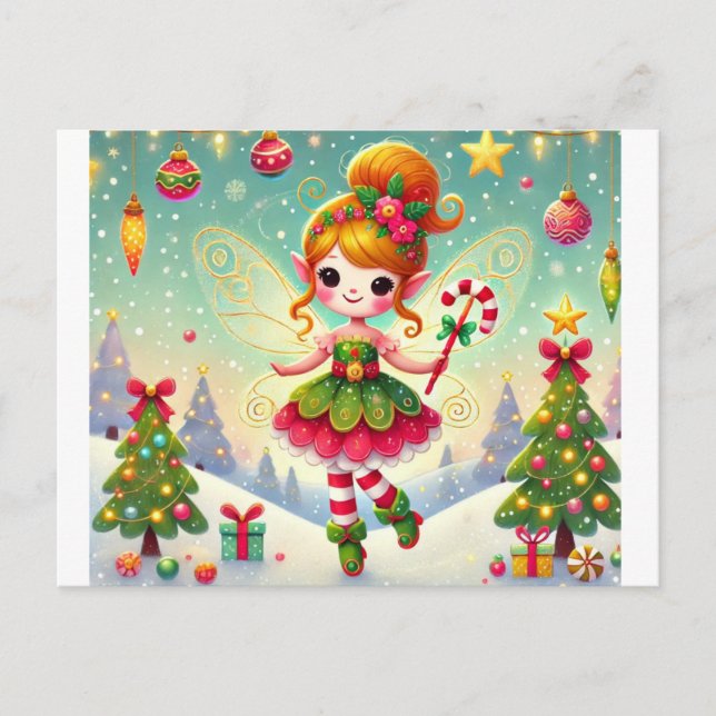 Julvinter Fairy with her Magic Vykort (Framsida)