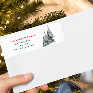Julvinter Forest Fir Träd Namn Adress Returadress Etikett