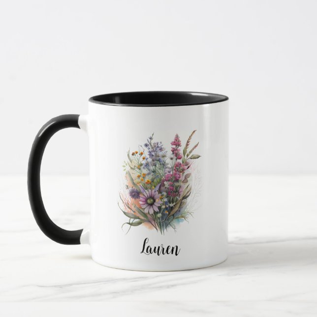 Julvinter Gift-Vilden Flower Bouquet Painting Mugg (Vänster)