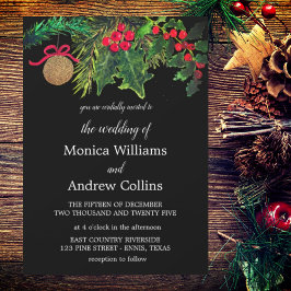 Julvinter Gräs Black Watercolor Bröllop Inbjudningar