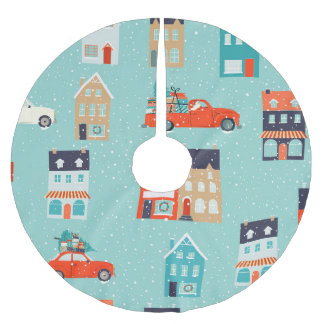 Julvinter Houses Red Car Julgransmatta Borstad Polyester