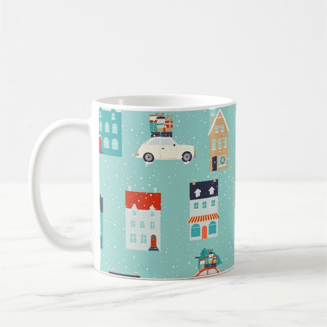 Julvinter Houses Red Car Kaffemugg (Vänster)