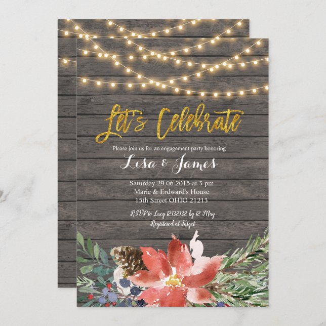 Julvinter Kandnöd Låt oss firande inbjudan (Fram/baksida)