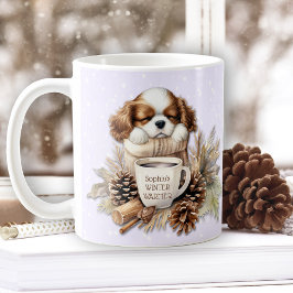 Julvinter Lila Cavalier Kung Charles Hund Kaffemugg