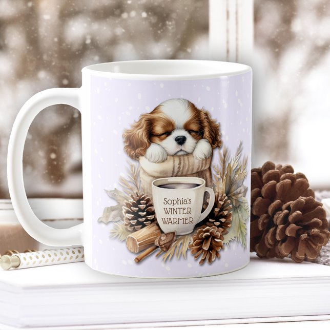 Julvinter Lila Cavalier Kung Charles Hund Kaffemugg (Christmas Winter Purple Cavalier King Charles Dog Coffee Mug)