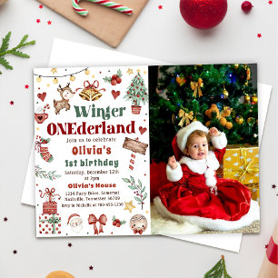 Julvinter Onederland 1:a födelsedag Foto Inbjudningar