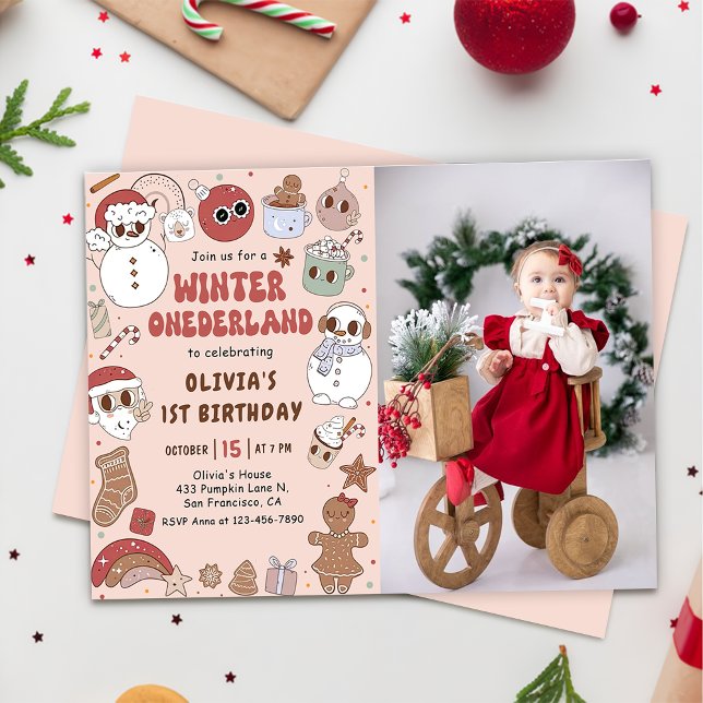 Julvinter Onederland 1:a födelsedag Foto Inbjudningar (Skapare uppladdad)