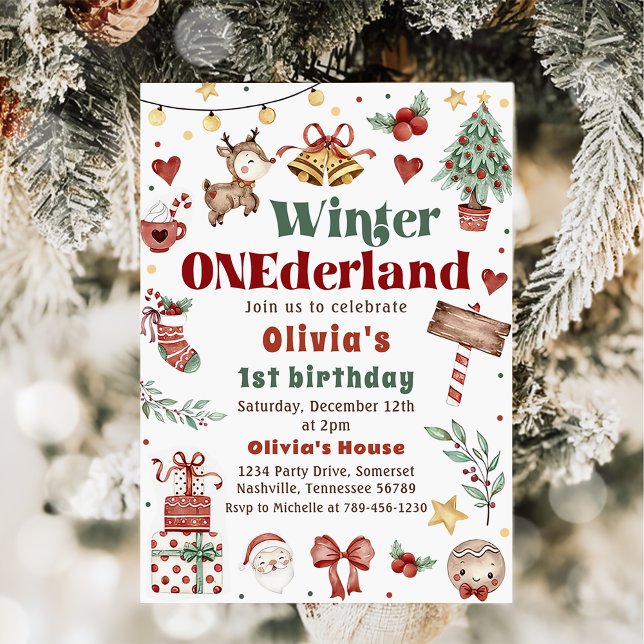 Julvinter Onederland 1:a födelsedag Inbjudningar (Skapare uppladdad)