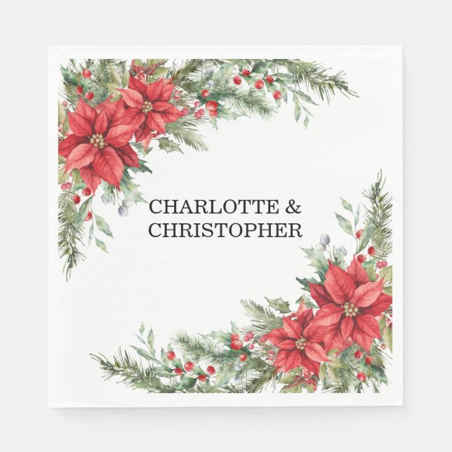 Julvinter Poinsettia Watercolor Pappersservett (Framsidan)