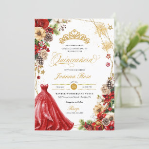 Julvinter Red & Guld Poinsettia Quinceanera Inbjudningar