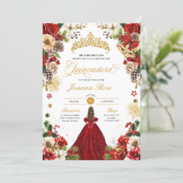 Julvinter Red & Guld Poinsettia Quinceanera Inbjudningar