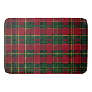 Julvinter röd och grön tartan och guld folie badrumsmatta