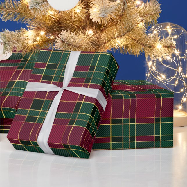 Julvinter röd och grön tartan och guld folie presentpapper (Helgdagar)
