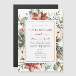 Julvinter Röda Grönten Guld Bröllop Magnetisk Inbjudningskort