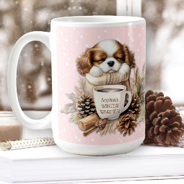 Julvinter Rosa Cavalier Kung Charles Large Kaffemugg