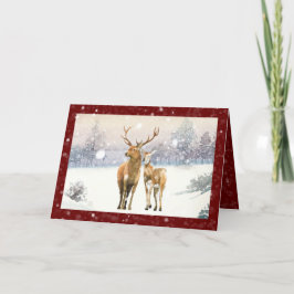 Julvinter Scene Hjort, Snö, helgdag Helgkort