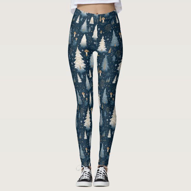 Julvinter Skog Tallmönster Leggings (Framsida)
