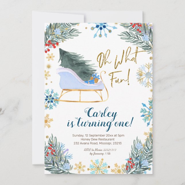 Julvinter Sleigh Oh What Roligt Boy Inbjudningar (Framsida)