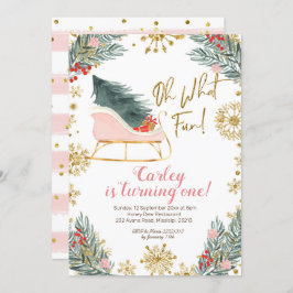 Julvinter Sleigh Oh What Roligt First Birthday Inbjudningar